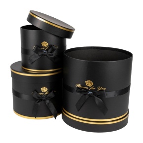 Набор коробок подарочных круглых 3шт., 23х19,5см, черный в интернет-магазине флористических аксессуаров Азалия Декор