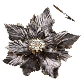 Пуансетия с глиттером на прищепке, D25см, серый в интернет-магазине флористических аксессуаров Азалия Декор