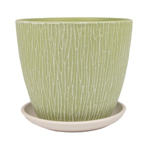 Цв. горшок с поддоном Маракуйя (бетон), D21xH18см, 4л, оливковый в интернет-магазине флористических аксессуаров Азалия Декор