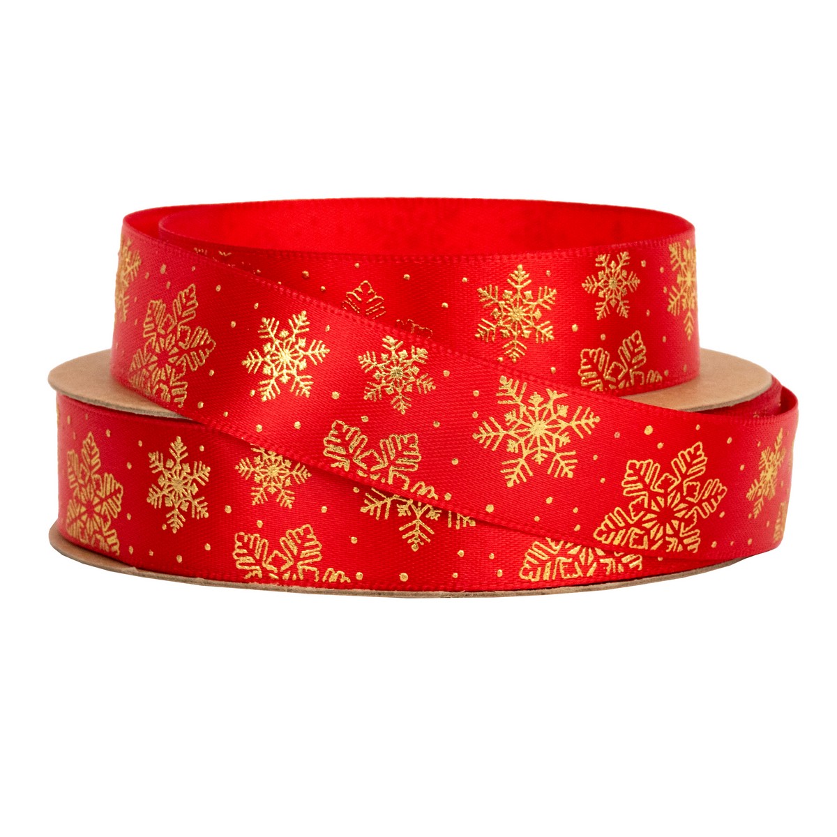 Лента Снежинки (полиэстер), 20 мм 10 м, красный/золотой в интернет-магазине флористических аксессуаров Азалия Декор