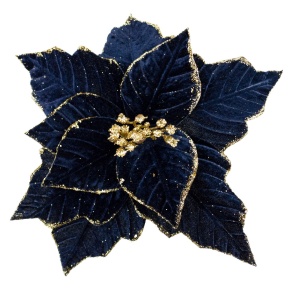 Пуансетия с глиттером на прищепке, D28см, синий в интернет-магазине флористических аксессуаров Азалия Декор