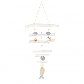 Украшение подвесное с ракушками (дерево), 70x30см, белый в интернет-магазине флористических аксессуаров Азалия Декор