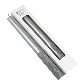 Набор столовых свечей с глиттером 2шт., H25xD2см, серебряный в интернет-магазине флористических аксессуаров Азалия Декор