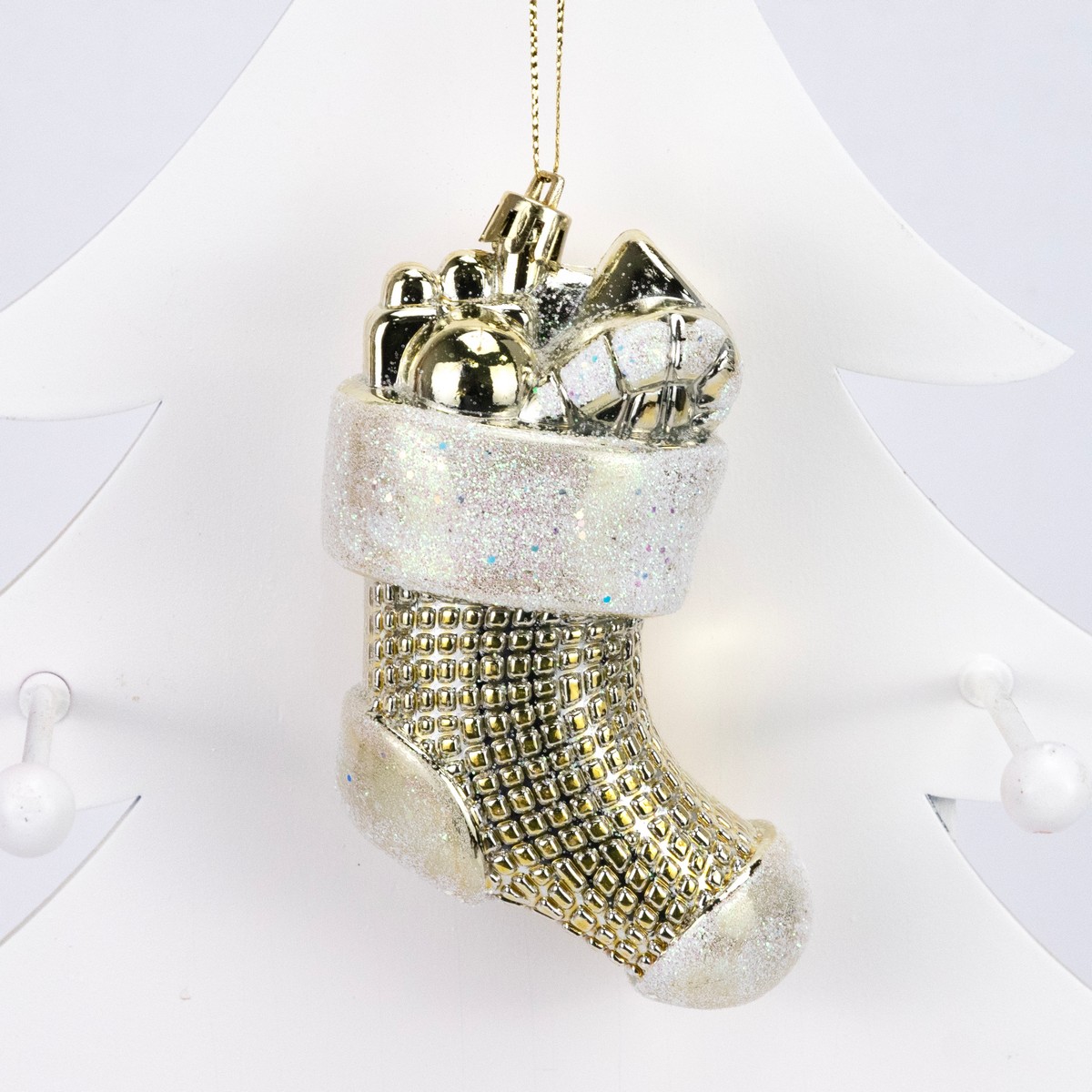 Набор украшений Носочки 3шт. (пластик), 10,5х5см, золотой в интернет-магазине флористических аксессуаров Азалия Декор