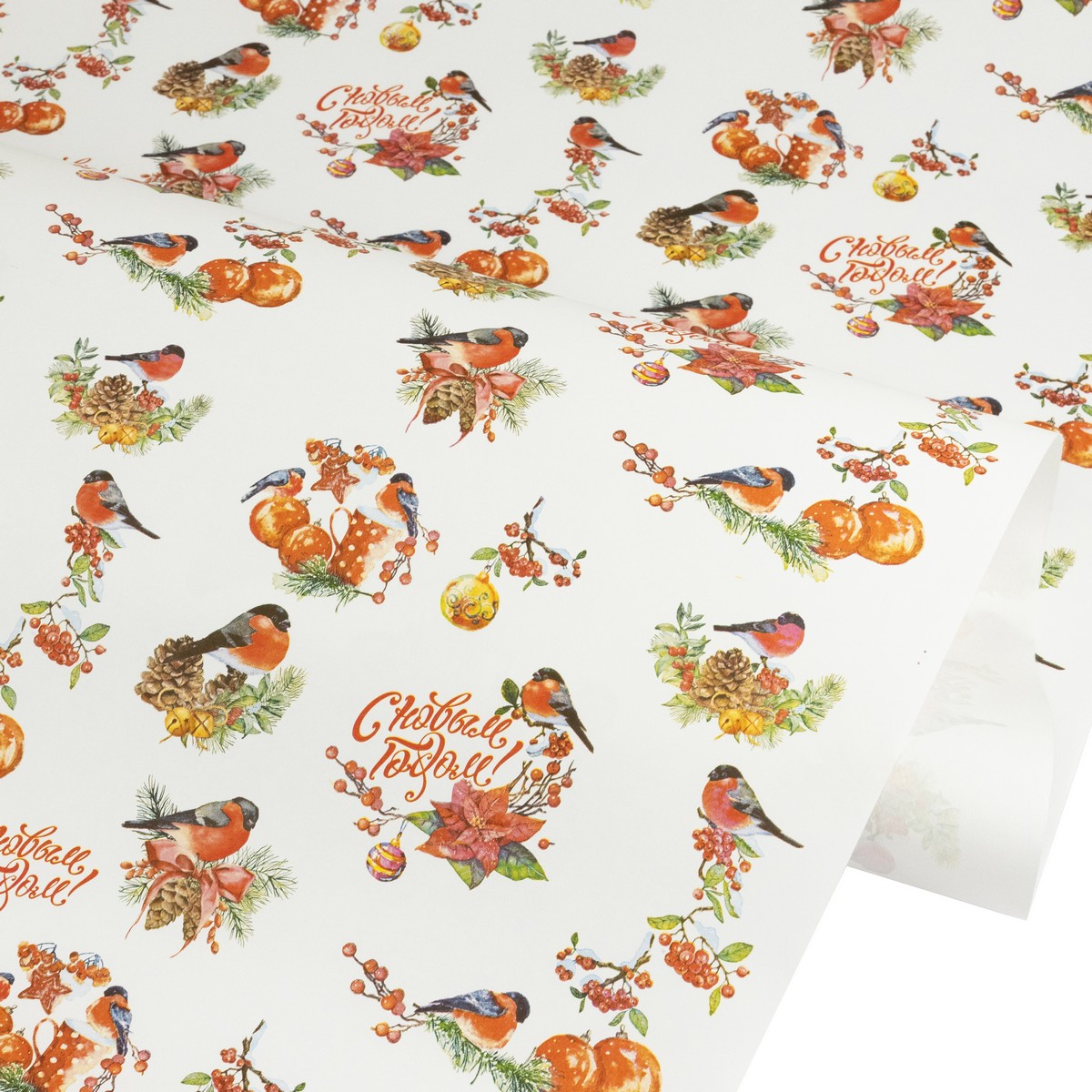 Бумага упаковочная крафт Снегири 70гр, 70 см 10 м, цв. в асс. в интернет-магазине флористических аксессуаров Азалия Декор