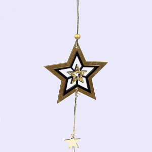 Украшение подвесное Звезда (дерево), 12x40см, черный/золотой в интернет-магазине флористических аксессуаров Азалия Декор