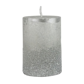 Свеча-столбик с глиттером, H10xD7см, серебряный в интернет-магазине флористических аксессуаров Азалия Декор