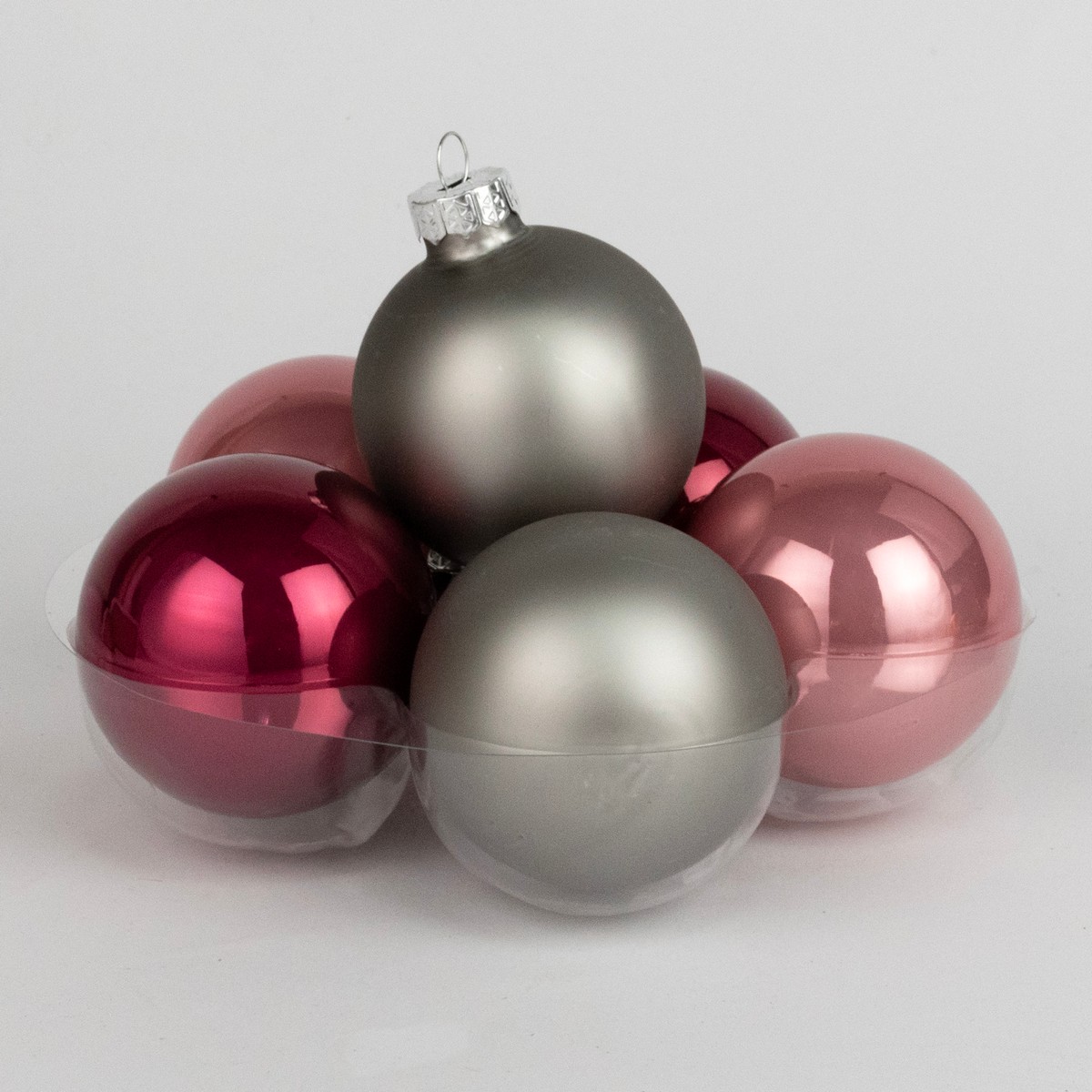 Набор шаров 15шт. в тубе (стекло), D6см, в асс., серый/красный в интернет-магазине флористических аксессуаров Азалия Декор