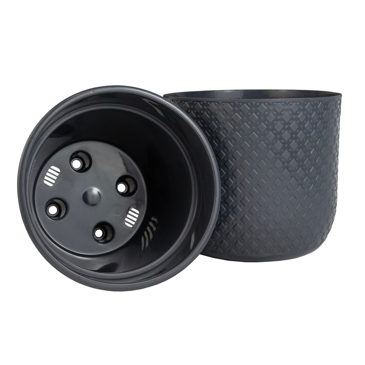 Кашпо Клевер со вставкой (пластик), D17,5xH16см, 3,2л, антрацитовый в интернет-магазине флористических аксессуаров Азалия Декор