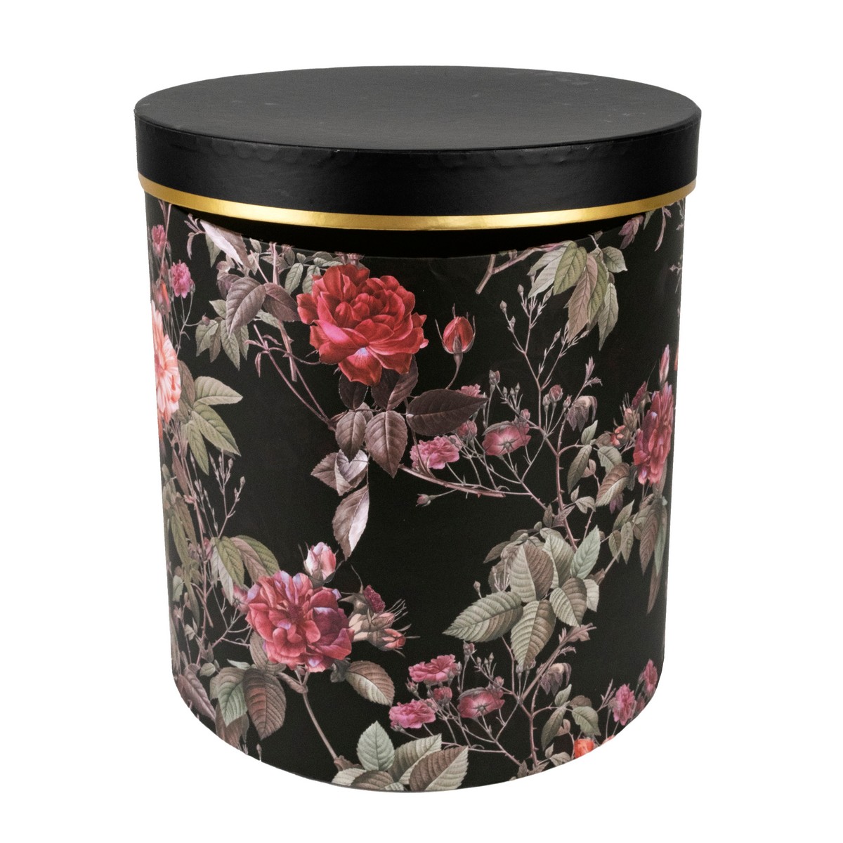 Набор коробок круглых Цветы 3шт, D24хH23,5см, черный в интернет-магазине флористических аксессуаров Азалия Декор
