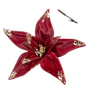 Пуансетия с глиттером на прищепке, D26см, красный в интернет-магазине флористических аксессуаров Азалия Декор