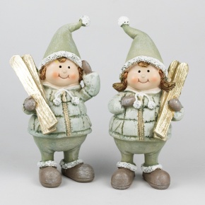 Сувенир Мальчик/Девочка с лыжами (полирезин), Н18х8,5х7,3см, в асс., зеленый в интернет-магазине флористических аксессуаров Азалия Декор