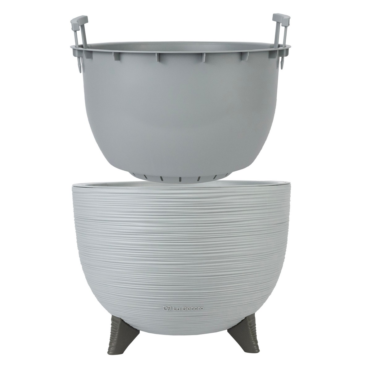 Кашпо на ножках со вставкой Ля Декоро (пластик), D32xH24см, 9,8л, серый в интернет-магазине флористических аксессуаров Азалия Декор