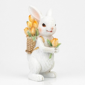Сувенир Кролик с корзинкой (полирезин), H11,5x6,5x5,5см, белый в интернет-магазине флористических аксессуаров Азалия Декор