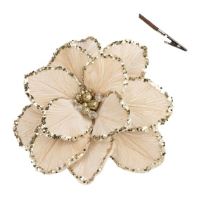 Магнолия с глиттером на прищепке, D29см, шампань в интернет-магазине флористических аксессуаров Азалия Декор