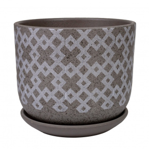 Цв. горшок с поддоном Кросс (керамика), D15xH13см, 1,6л, серый в интернет-магазине флористических аксессуаров Азалия Декор