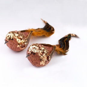 Набор птичек с глиттером на прищепках 2шт., 24см, золотой в интернет-магазине флористических аксессуаров Азалия Декор