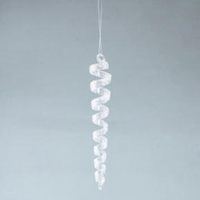 Украшение подвесное Сосулька с глиттером (стекло), 18см, белый в интернет-магазине флористических аксессуаров Азалия Декор