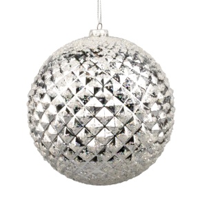 Украшение подвесное Шар с глиттером (пластик), D20см, серебряный в интернет-магазине флористических аксессуаров Азалия Декор