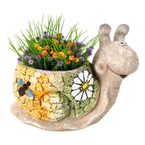 Кашпо Улитка (магнезия), 30х16,5хH22,5см, песочный/зеленый в интернет-магазине флористических аксессуаров Азалия Декор