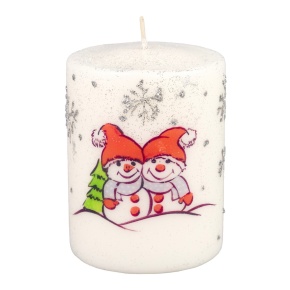 Свеча-столбик Снеговички (33 часа), D7xH10см, белый в интернет-магазине флористических аксессуаров Азалия Декор