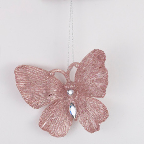 Украшение подвесное Бабочка (пластик), 11x12см, розовый в интернет-магазине флористических аксессуаров Азалия Декор